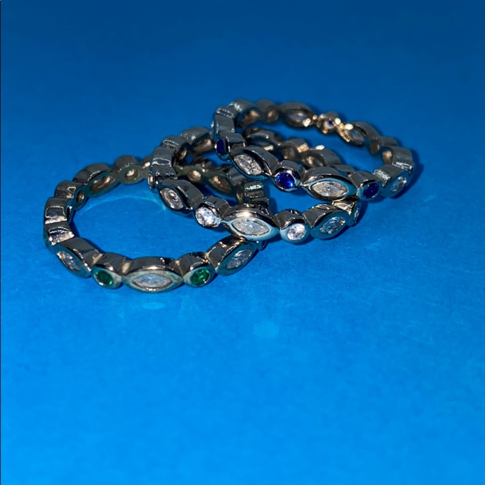 Silver Plated Stackable Crystal Ring Set - Size 9 - image 2